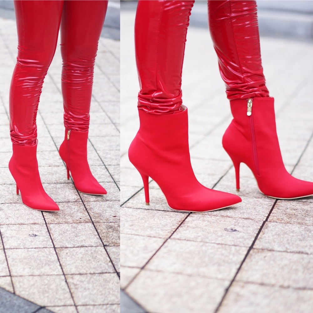 Red Pointy Toe Ankle Booties